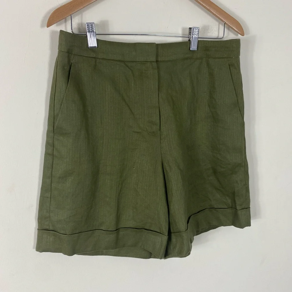 J. CREW Cuffed Linen Bermuda Shorts Olive Green - 4